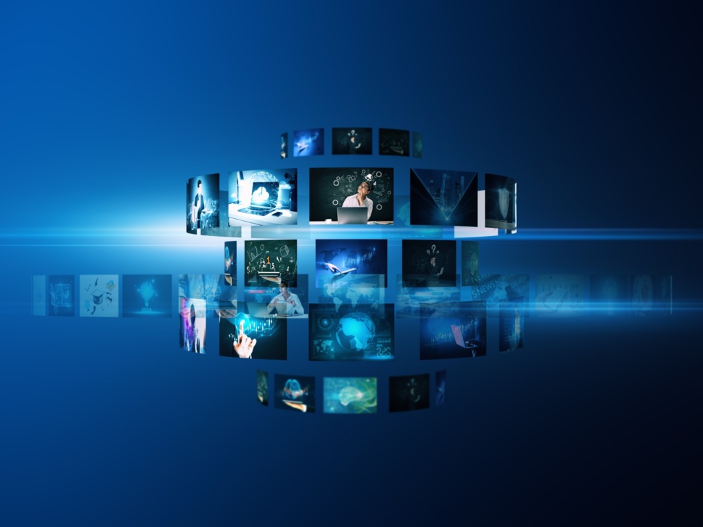 Creative,Digital,Picture,Gallery,On,Blue,Background.,Photo,Album,And